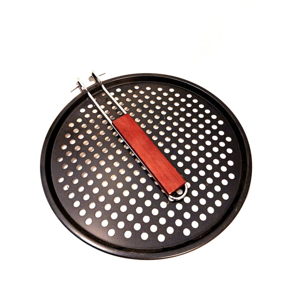 PIZZA OVEN Grill Pizza Pan 12" w Folding Wood Handle, Non-Stick, Air Vents NEW!! - Picture 5 of 9